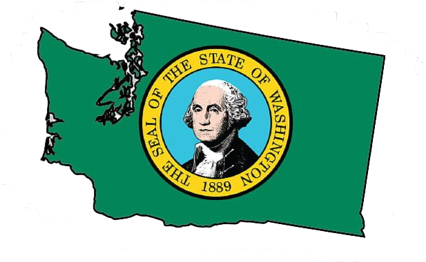 The flag of Washington state in the shape of Washington state